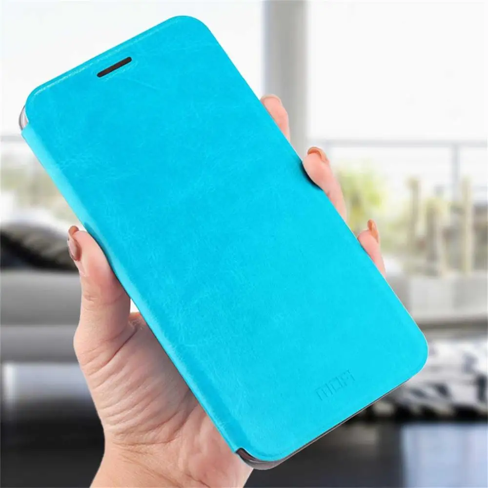Blue Противоударный кожаный чехол MOFI Crazy Horse с горизонтальной текстурой для Xiaomi Redmi Note 7, чехол-накладка с держателем - Цвет: Blue
