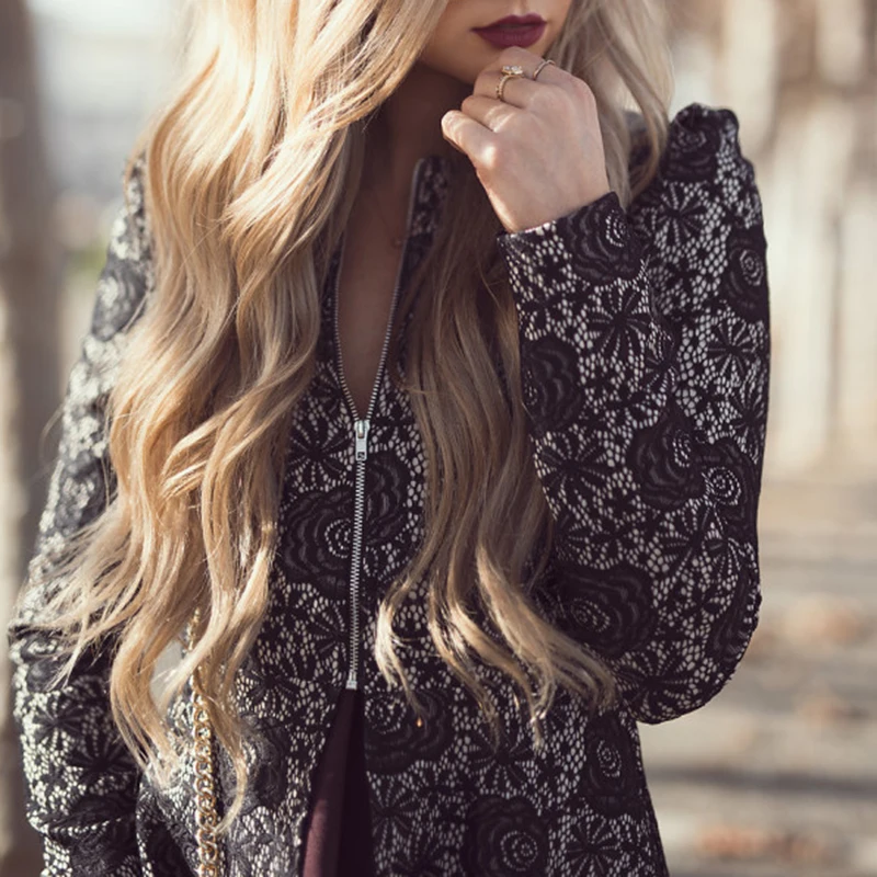 Черный круглый вырез длинный рукав приталенный весна осень хлопок кружево