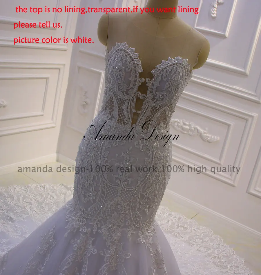 Аманда дизайн vestidos novias boda короткий рукав кружева аппликации Русалка свадебное платье с крышкой e