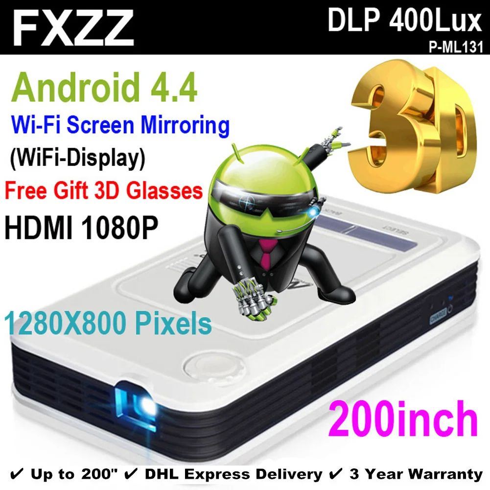 Четырехъядерный процессор Android4.4 зарядное устройство портативный DLP проектор wi-fi