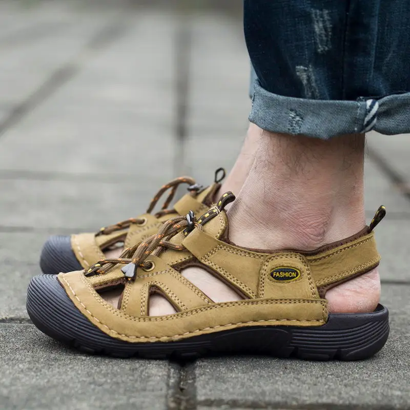 LAISUMK носимых и устойчивой нескользящей кожи Zapatos дышащая Для мужчин Обувь, сандалии мягкая подошва; летние пляжные шлепанцы Zapatillas