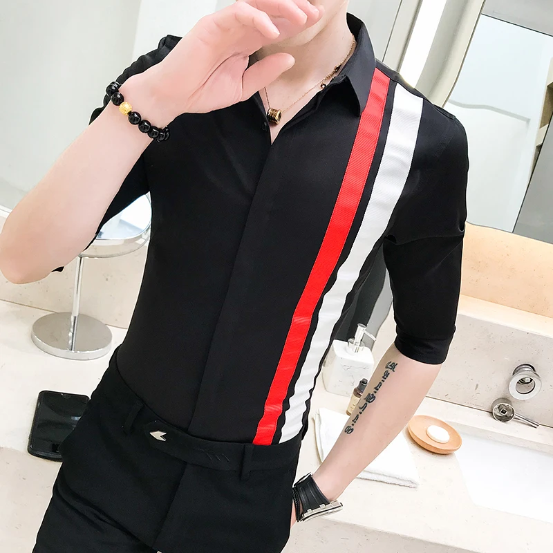 Мужская рубашка в стиле пэчворк однобортная приталенная смарт-кэжуал с рукавом