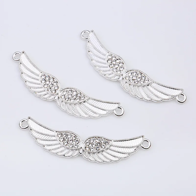 

10pcs/lot Silver Color Crystal Angel Wings Charm Connectors for Bracelet Necklace Jewelry Making Findings Accessories