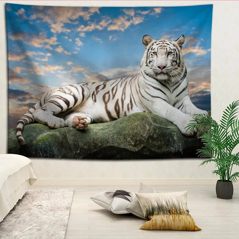 

Custom Tiger printed Creative tapestry living room bedroom background wall fabric hanging painting small fresh