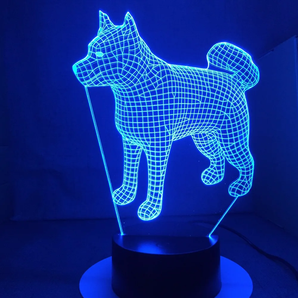 Американская японская Akita Samoyed хаски собака 3d лампа 7 цветов Изменяемая