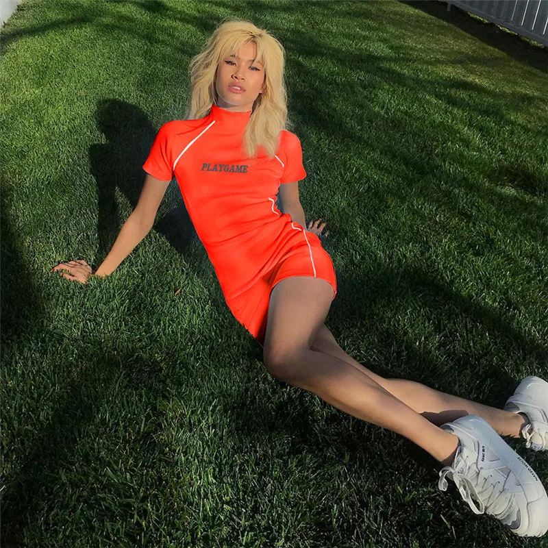 2019 летнее модное женское Спортивное мини платье для девочек активный высокий