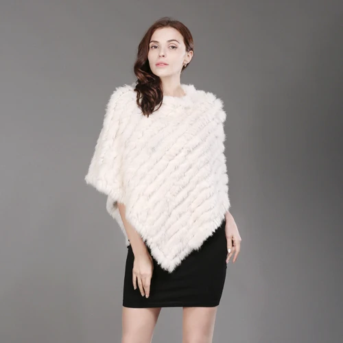 beige Горячая Распродажа настоящий натуральный кроличий мех пашмины женский модный вязаный полосатый кроличий мех шарф дамский натуральный кроличий мех пончо шаль - Цвет: beige
