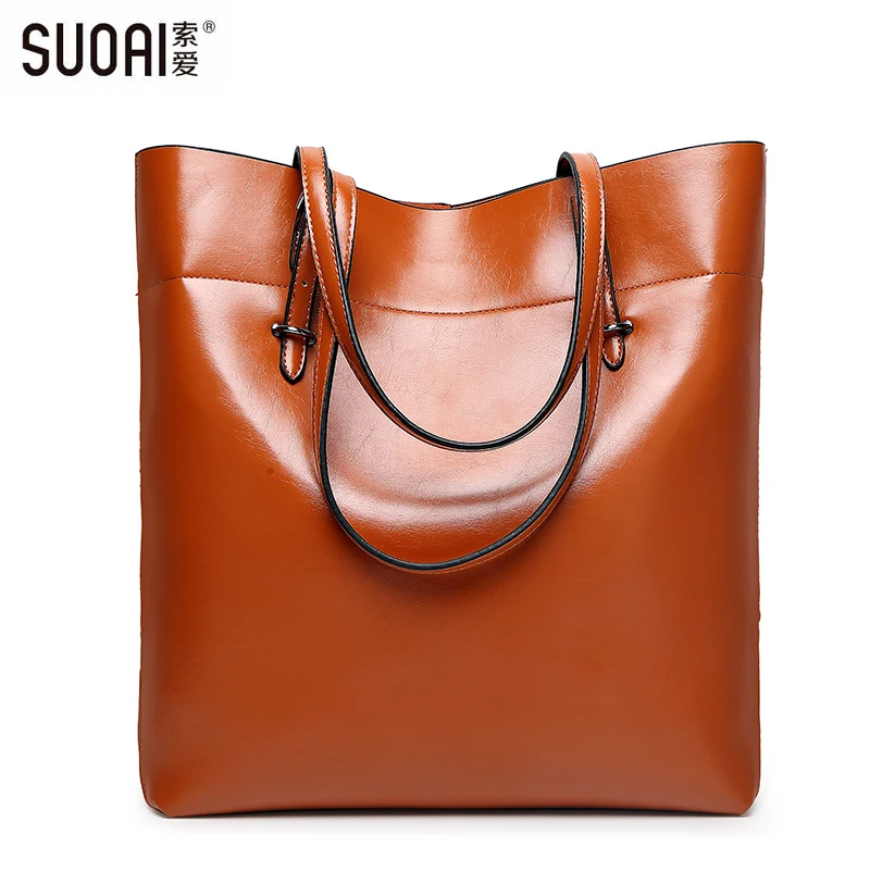 

SUOAI Women Totes Fashion Pu Handbag High Quality Casual Zipper Big Bags Soft Waterproof Leather Bag