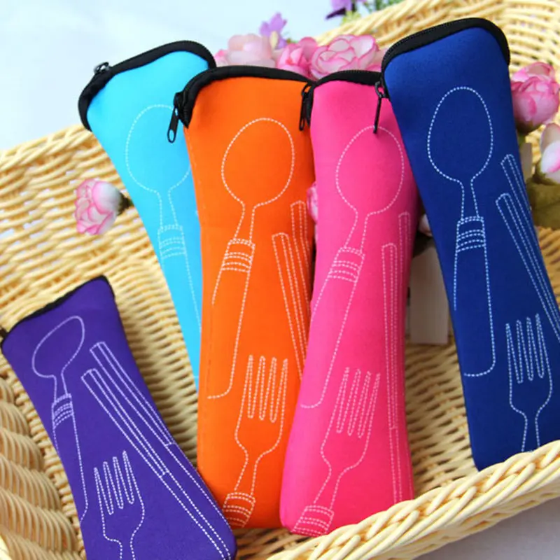 

ISKYBOB Popular 3X Fork Spoon Travel Stainless Steel Cutlery Portable Bag Picnic