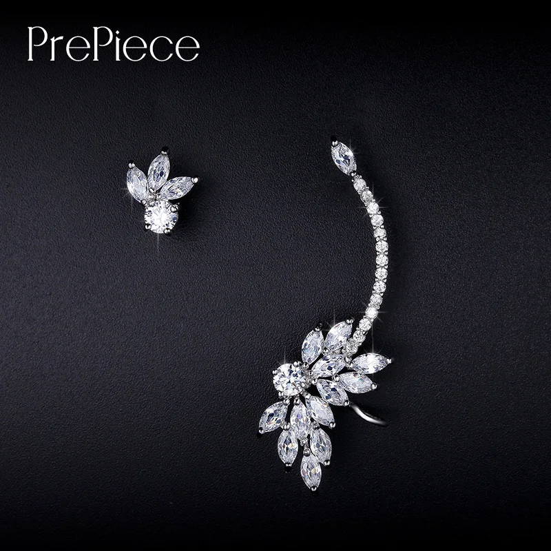 Prepiece Роскошные брендовые AAA + Цирконий Кафф Серьги для Для женщин белого золота
