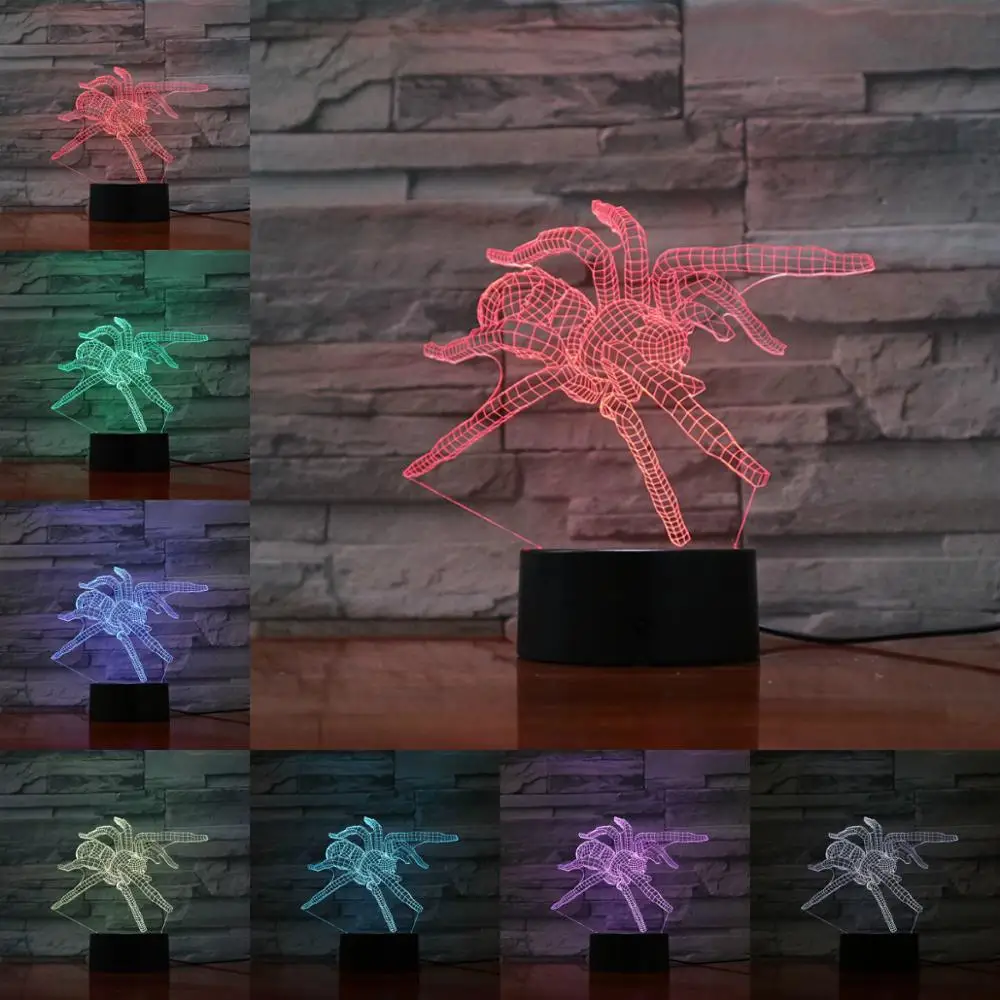 

Insect Spider 3D Lamp Night Light LED Bulb Multicolor Flash Fade Holiday Props Christmas Gifts For Children Touch Remote Lampara