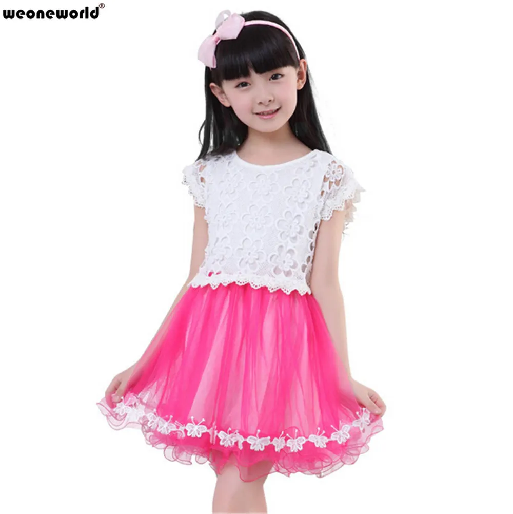 WEONEWORLD/летние платья для девочек детская одежда в Корейском стиле с кружевными