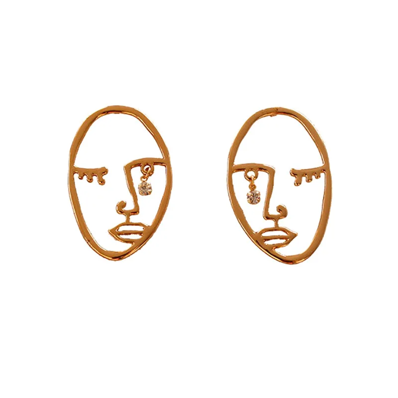 

Carvejewl simple Retro Metal Alloy Fashion Abstract Hollow Out Dangle Earrings New earring Face Cubic Zirconia pendant jewelry