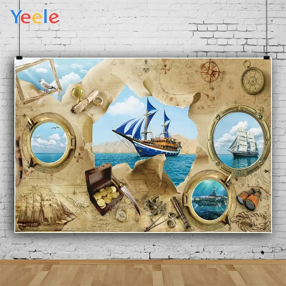 Фон для фотосъемки Yeele с изображением лодки карты навигации морской тематики