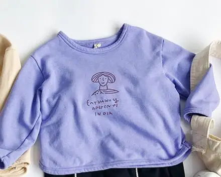 purple Футболки в Корейском стиле с героями мультфильмов для маленьких мальчиков; повседневные топы из чистого хлопка с длинными рукавами для девочек; универсальная одежда для детей - Цвет: purple