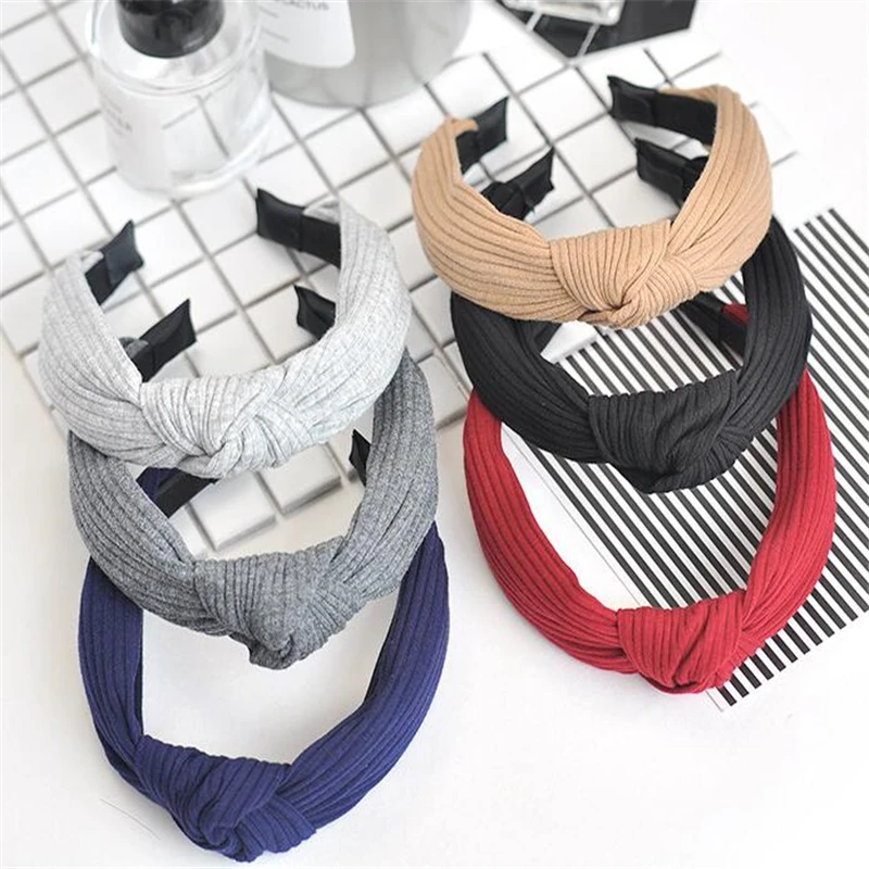 Женский бархатный вязаный ободок корейский однотонный для волос элегантные