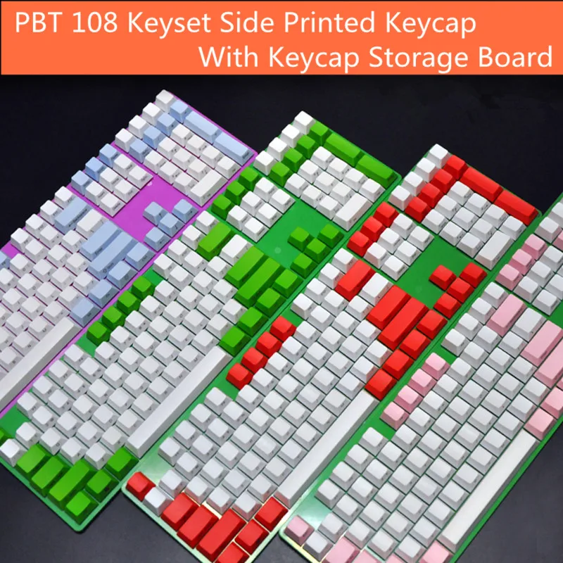 Передние/боковые напечатанные колпачки клавиш PBT 108 для Cherry MX с держателем