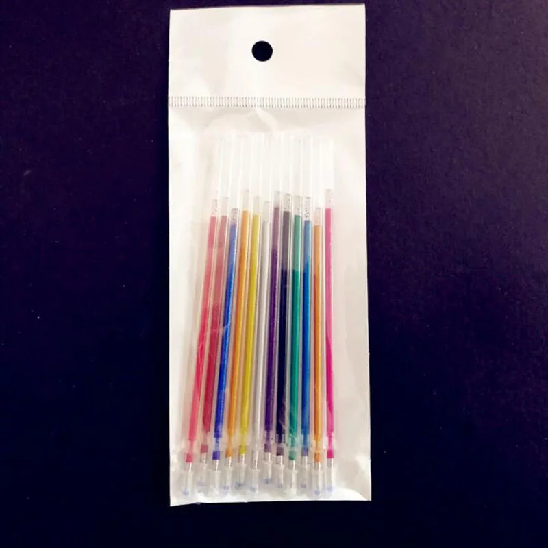 12pcs Color 12 шт цветная Заправка для гелевой ручки, набор блестящих разноцветных ручек для письма, стержень для ручки, школьные принадлежности, канцелярский инструмент - Цвет: 12pcs Color