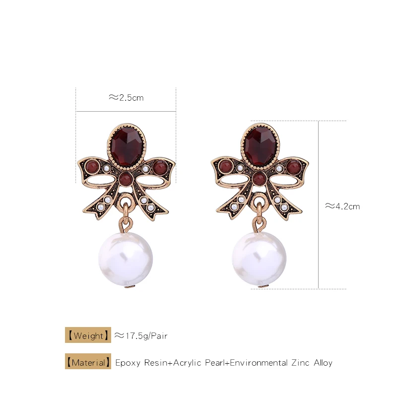 Большие висячие серьги с искусственным жемчугом и красным бантом Aliexpress