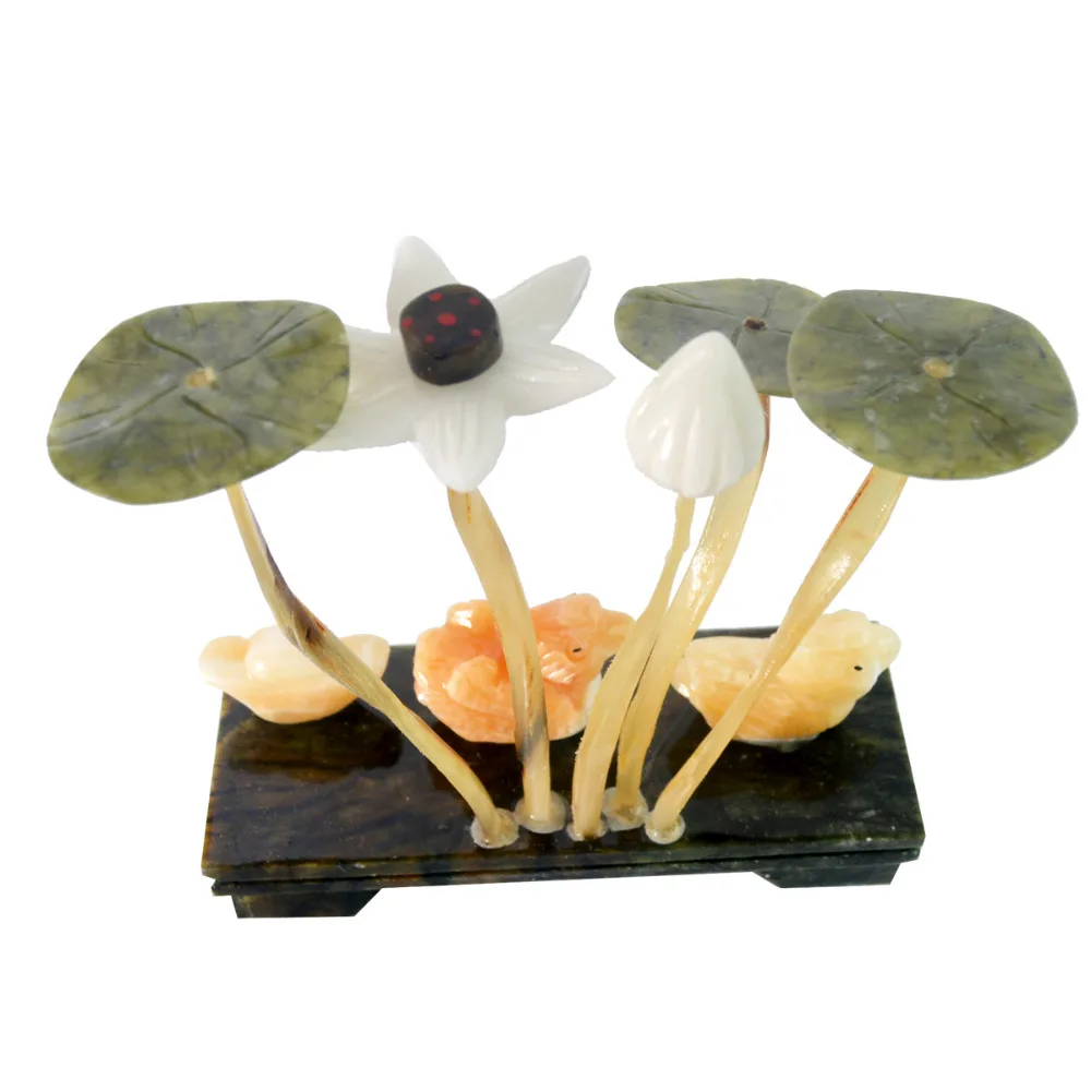 Фэн-шуй натуральный Нефритовый камень лотос растение W пара Мандарин утки-Любовь