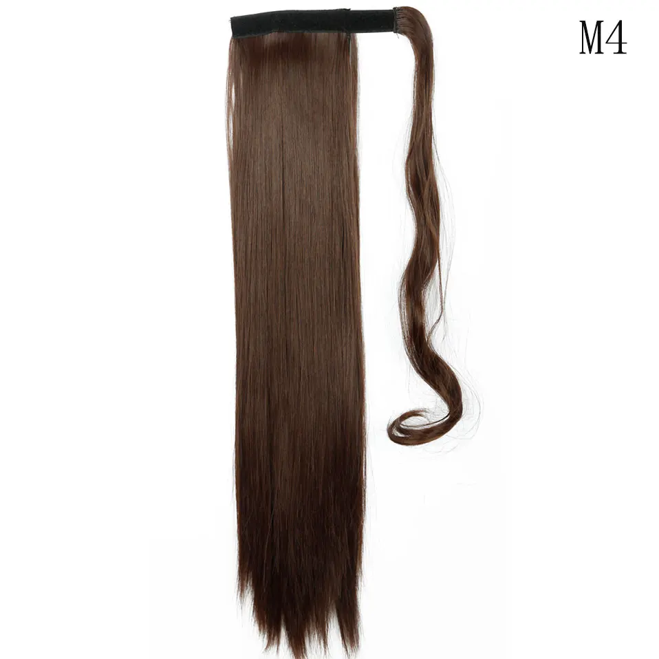 medium brown SNOILITE 23 дюймов длинные прямые волосы, натуральный шиньон конский хвост из натуральных волос клип в конский хвост волосы для наращивания, Обёрточная бумага вокруг на синтетические волосы кусок - Цвет: medium brown