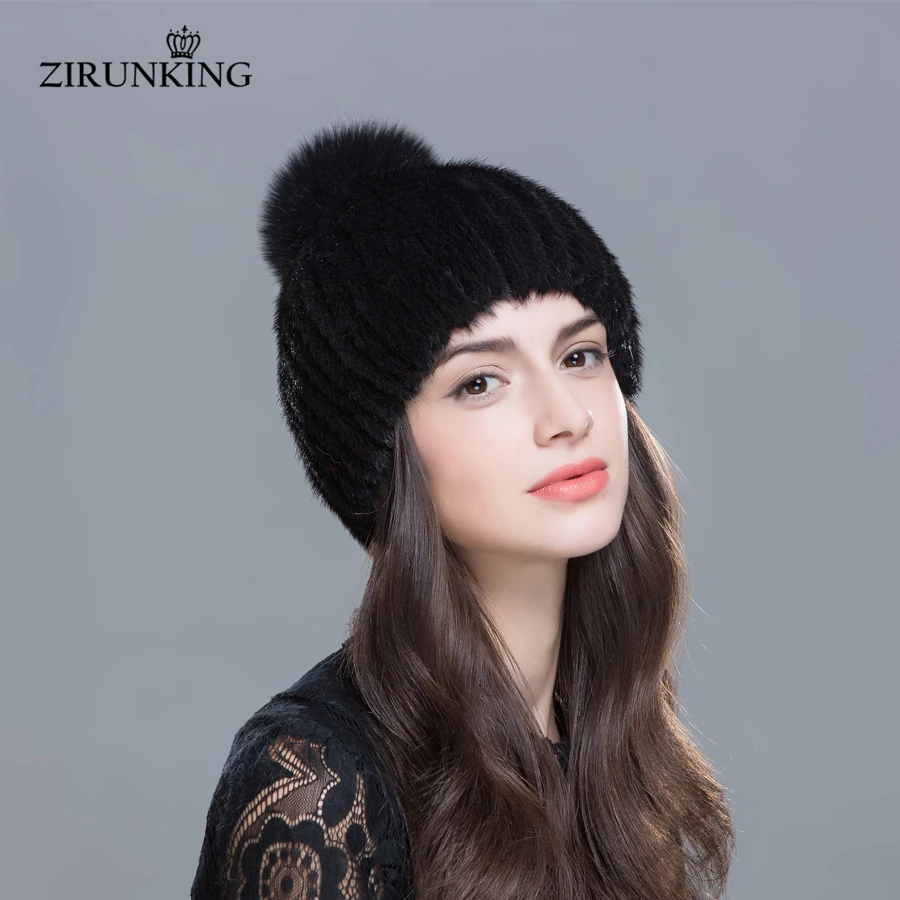 ZIRUNKING женские теплые норки шапки зимние натуральным лисьим мехом шапочки