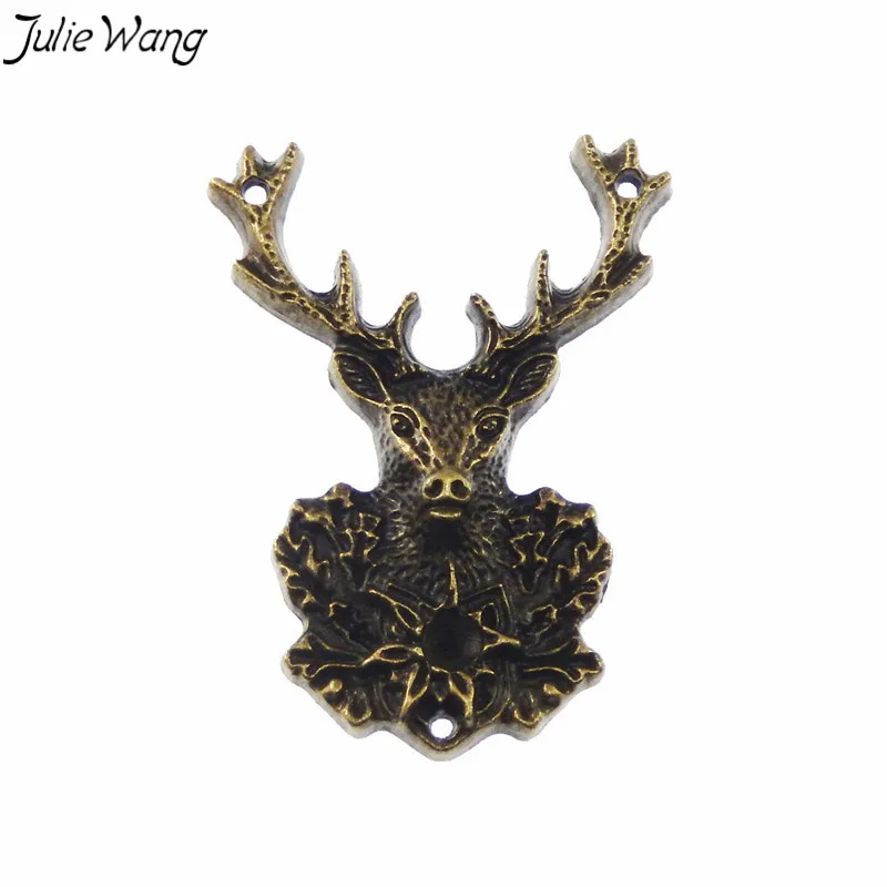 

Julie Wang 3PCS Bronze Tone Zinc Alloy Pendant Charms Two Holes Deer Elk Vintage Jewelry Earring Making Accessories 51*38*7mm