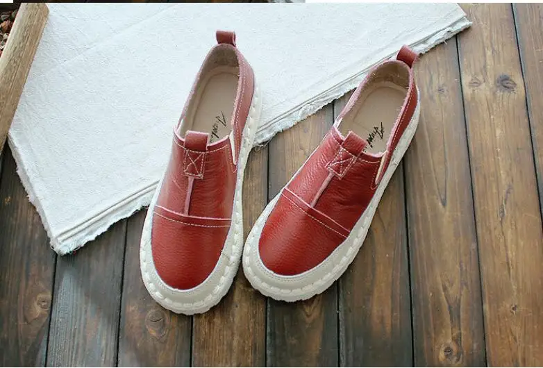 Red HUIFENGAZURRCS/удобные тонкие женские туфли из натуральной кожи на мягкой подошве обувь для отдыха с низким верхом размеры 34-41 - Цвет: Red