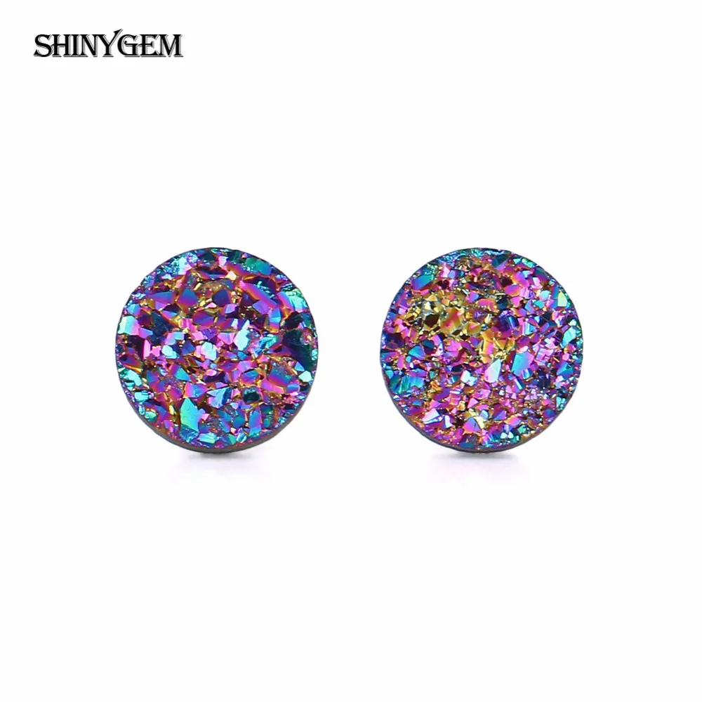 ShinyGem 4-10 мм круглые серьги с кристаллами друзы сверкающий натуральный камень опал серьги 925 пробы серебряные серьги-гвоздики для женщин - Окраска металла: Red Colorful