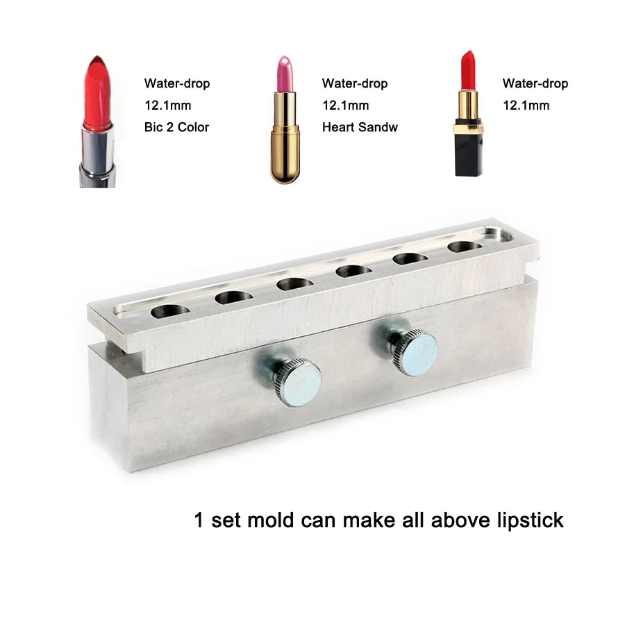 

6 Cavities 12.1mm Bic Two-color Aluminum Alloy Lipstick Mold,6 Slots Holes Waterdrop/Teardrop Shape Lipbalm Fill Mold DIY