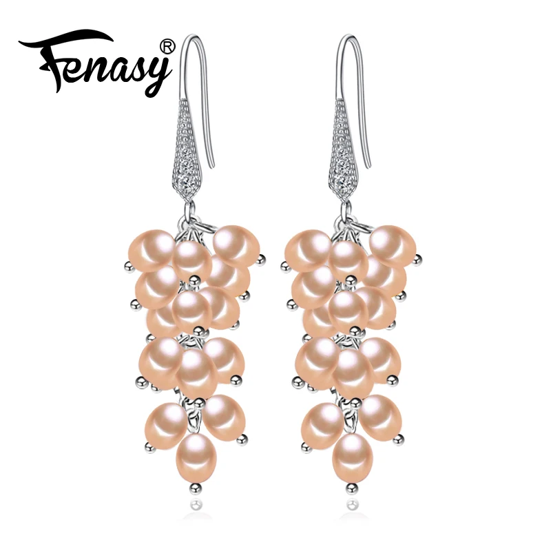 FENASY, много жемчужин, длинные серьги, 925 пробы, серебряные серьги, хорошее ювелирное изделие для женщин, натуральный пресноводный жемчуг, серьги с кисточками