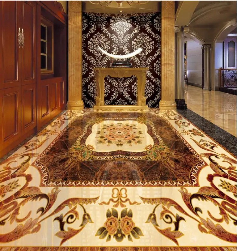 3d обои с рисунком пола Европейский стиль Каменный паркет ПВХ Самоклеящиеся