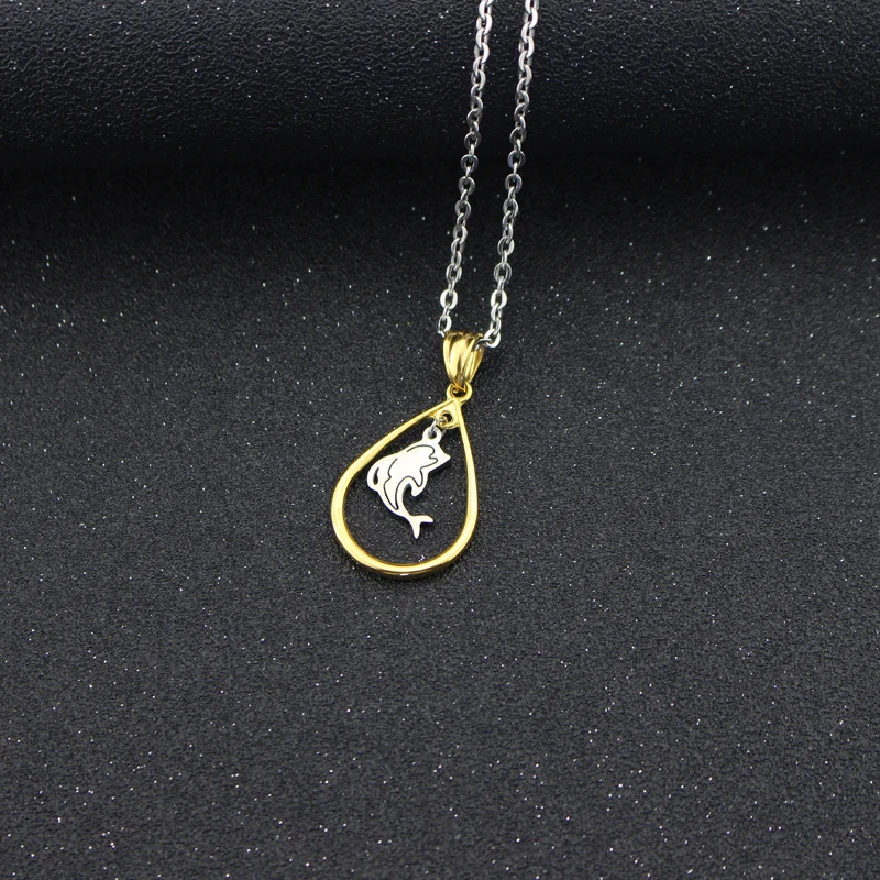 Lostpiece 2017 New Women's Stainless Steel Zircon Animal Dolphin Pendant Necklace Jewelry Wholesale Gold-Silver Tone LYPP048 | Украшения