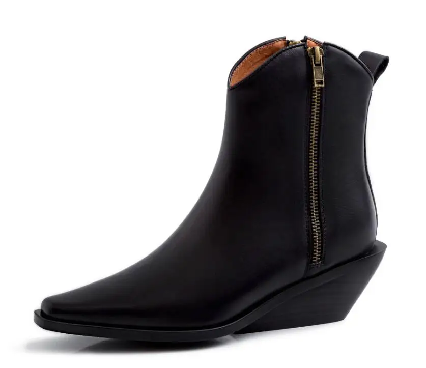style 1 black Buono Scarpe/Женские ботинки в стиле ретро; Ботильоны на молнии; ботинки из натуральной кожи на необычном среднем каблуке; короткие ботинки; botas Mujer; женская обувь; коллекция года - Цвет: style 1 black