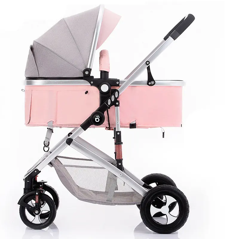 pink gray Роскошная детская коляска с высоким пейзажем, европейская коляска, костюм для лежа и сиденья, складная коляска для ребенка - Цвет: pink gray