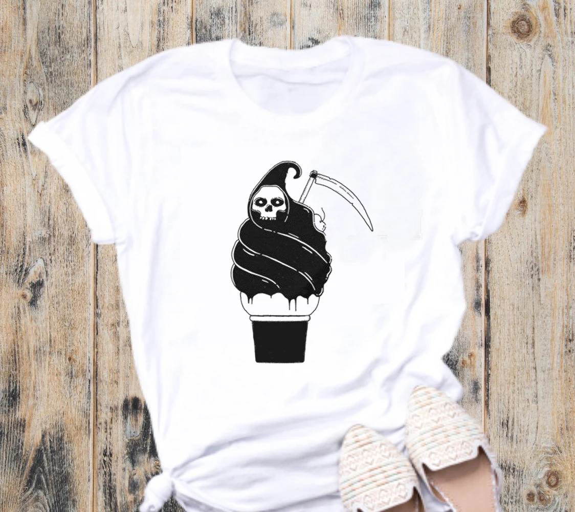 Футболка с изображением мороженого унисекс графический Хэллоуин винтажная