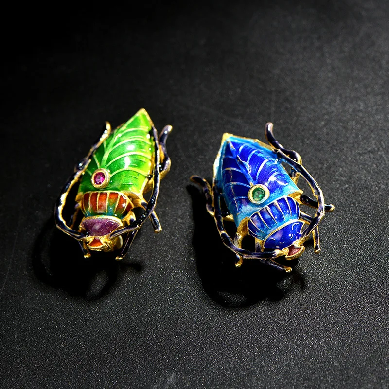 Женская Брошь в виде насекомого из серебра 925 пробы с эмалью стиле старого Пекина