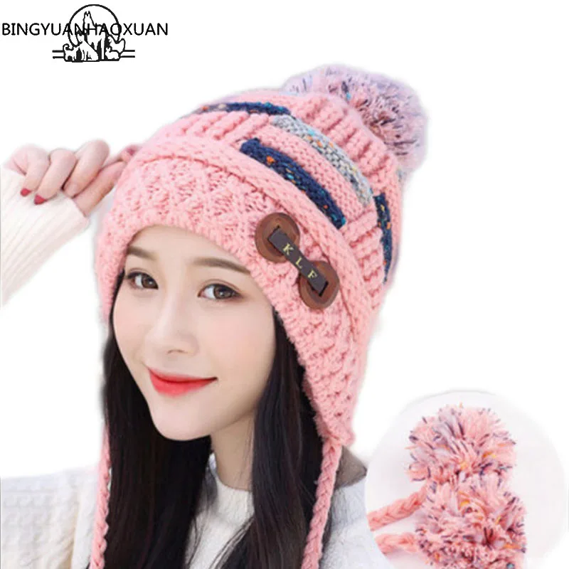 

BINGYUANHAOXUAN2017 New Cotton Casual Winter Knitted Hats For Women Beanies Crochet Hat Female Gorro Skullies Women Knitted Hat