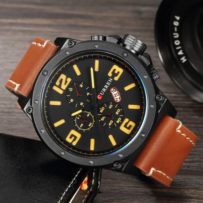 Часы наручные Curren Мужские с кожаным ремешком модные брендовые Роскошные