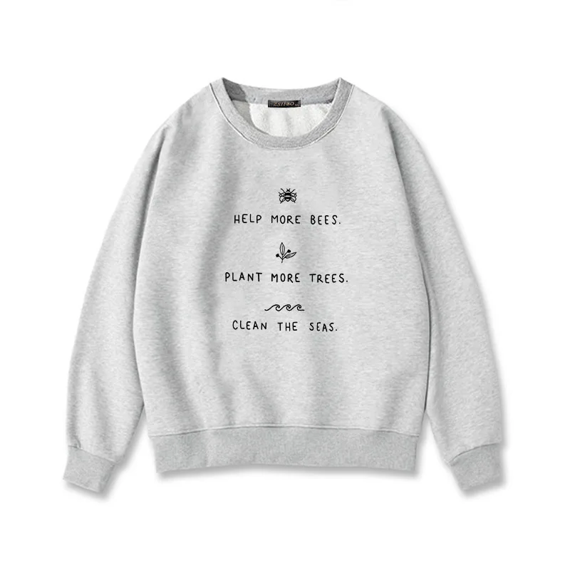 Gray Помощь больше пчел женские толстовки уличная Harajuku толстовки Save Our Seas Rave фестиваль Пуловеры Повседневная одежда с круглым вырезом - Цвет: Gray