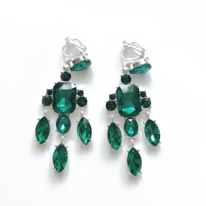 Новый дизайн вечерние свадебные серьги Клипсы из стекла синего зеленого белого