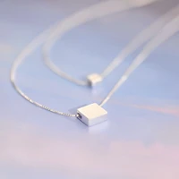 daisies 925 sterling silver simple square block double pure silver necklacespendant statement jewelry collar colar