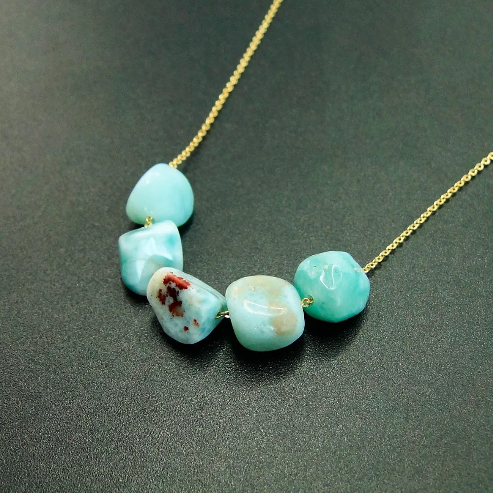 Чокер из серебра 925 пробы ожерелье с кулоном натурального синего ларимара без