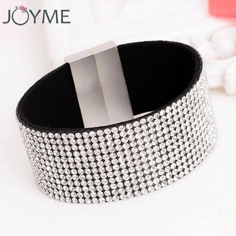 Crystal bracelet for women big wide full rhinestone leather pulseras mujer flannel wrap armbanden wristband | Украшения и