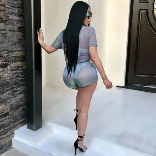 2 шт. Женский однотонный прозрачный сетчатый укороченный топ с коротким рукавом и