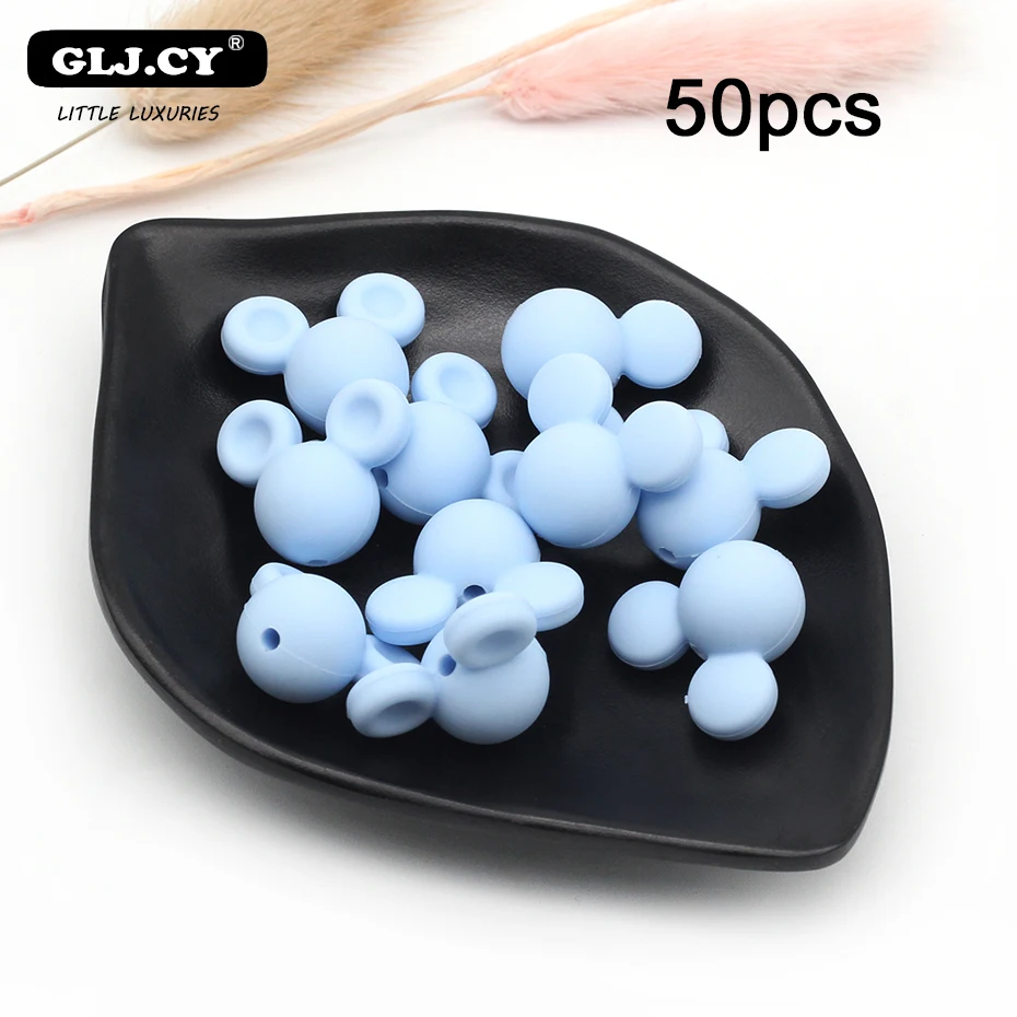 50pcs blue 50 шт-100 шт новые милые аксессуары Мини Микки Стиль Силиконовые Бусины BPA бесплатно DIY Уход за ребенком браслет детская соска - Цвет: 50pcs blue