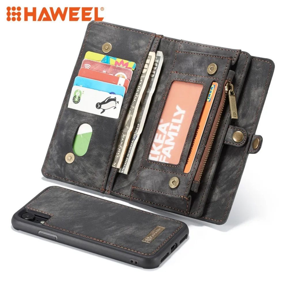 

HAWEEL Detachable Multifunctional Horizontal Flip Leather Case for iPhone with Card Slot & Holder & Zipper Wallet & Photo Frame