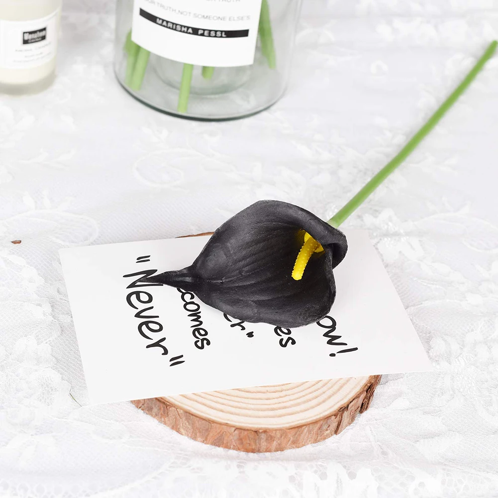 Черные искусственные цветы на ощупь из искусственной кожи Calla lily Флорес для