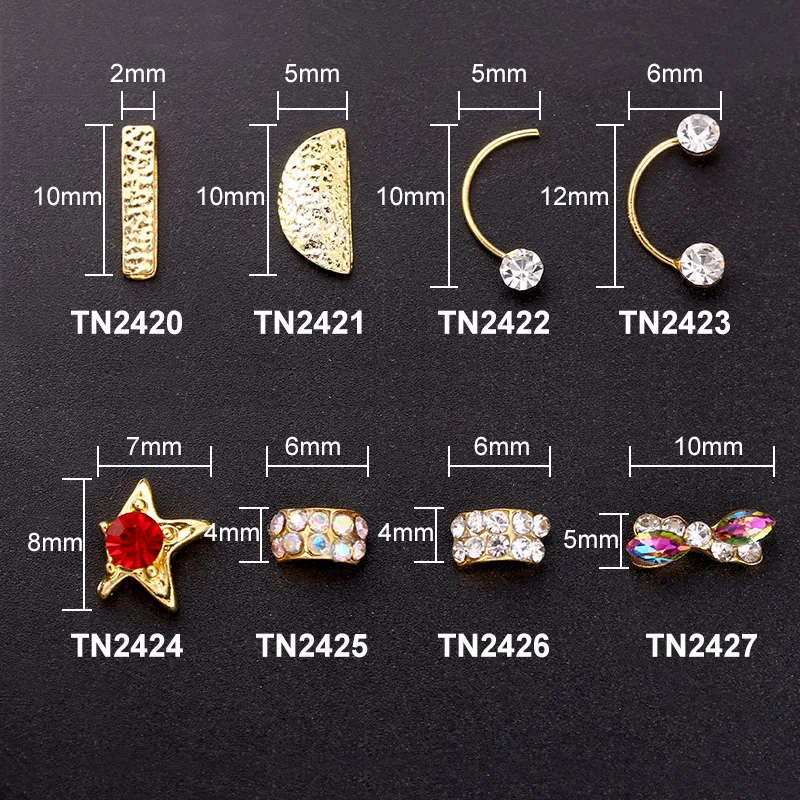 Blueness 10 шт./лот Золотой бант смайлик дизайн ногтей Стразы металлические шпильки