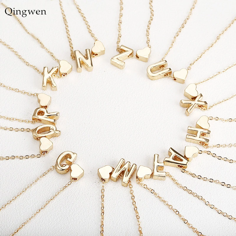 Женское ожерелье с буквенным принтом QingWen колье кулоном в виде сердечек подарок